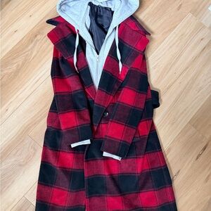 Kendall & Kylie Red and Black Plaid Pea Coat